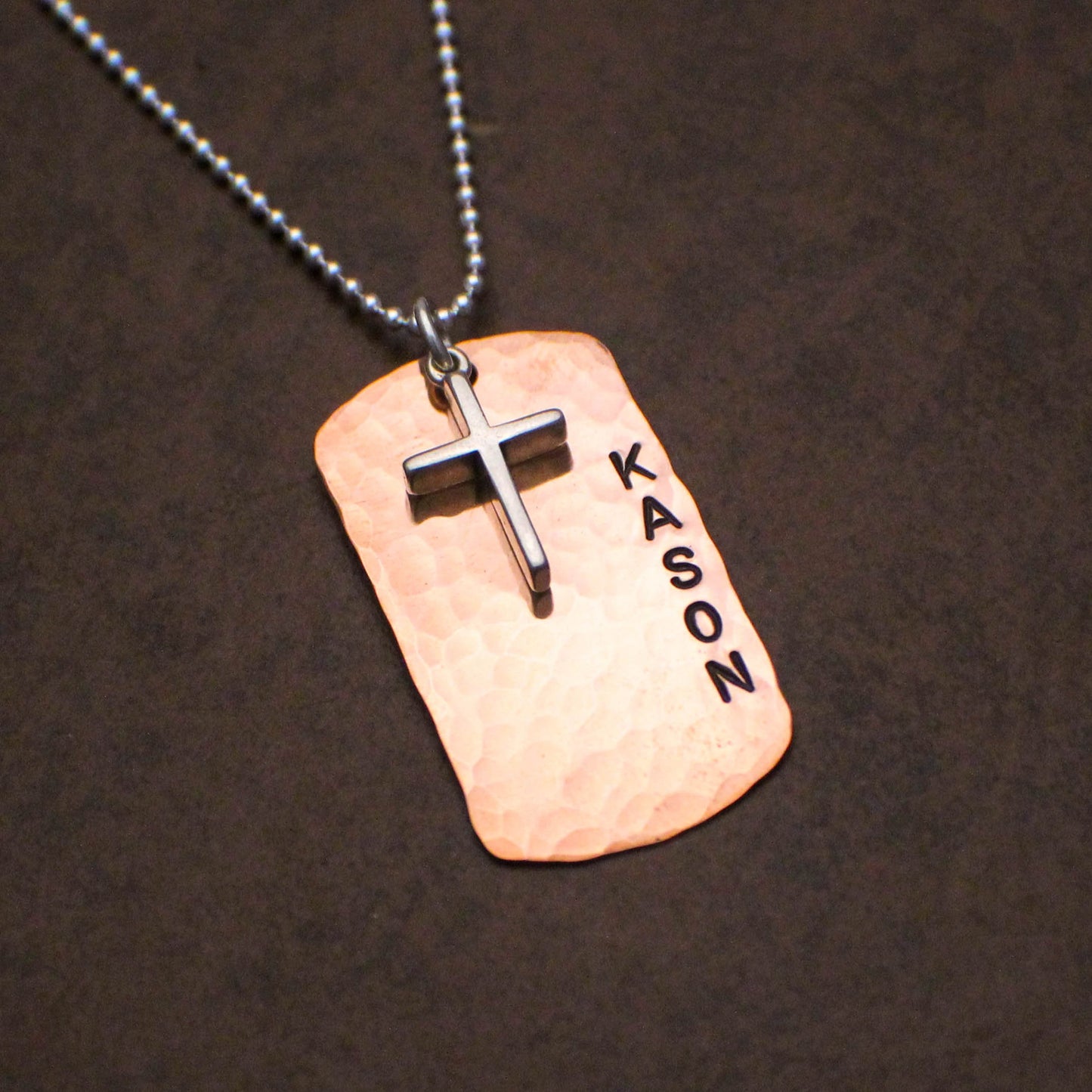 Boys Cross Necklace, Boys Confirmation or First Communion Gift, Copper Dog Tag Cross Necklace for Boys,  Hand Stamped and Personalized
