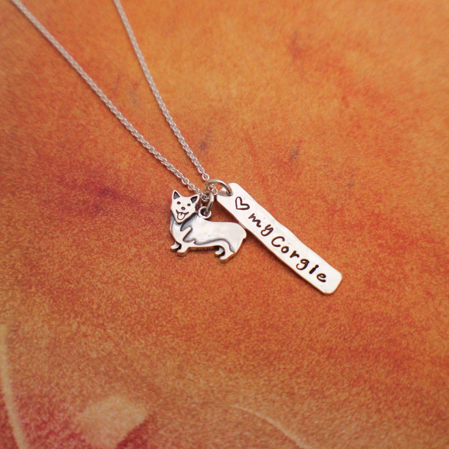 LOVE my Corgi Necklace, Sterling Silver Corgie Necklace, Welsh Corgi Lover Gift, New Pet Gift, Corgi Dog Jewelry, Hand Stamped Corgi Gift