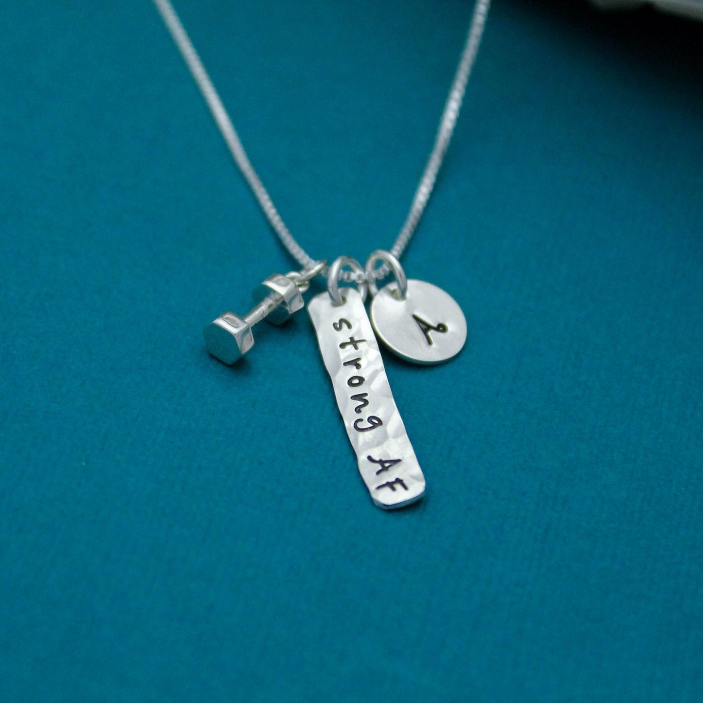 Strong AF Necklace in Sterling Silver with Initial, Motivational Inspirational Jewelry, Strong As Fuck Jewelry, Curse Word Jewelry Gift