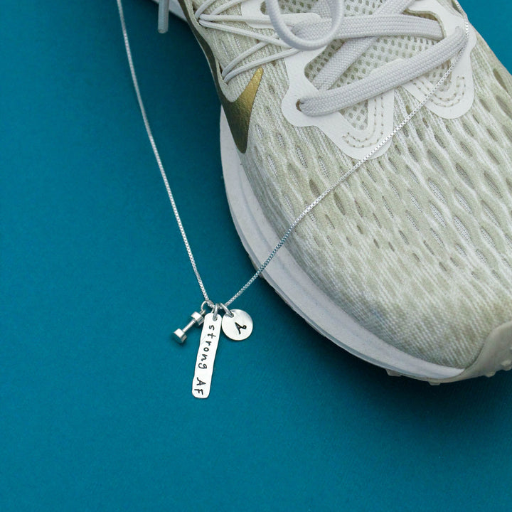 Strong AF Necklace in Sterling Silver with Initial, Motivational Inspirational Jewelry, Strong As Fuck Jewelry, Curse Word Jewelry Gift