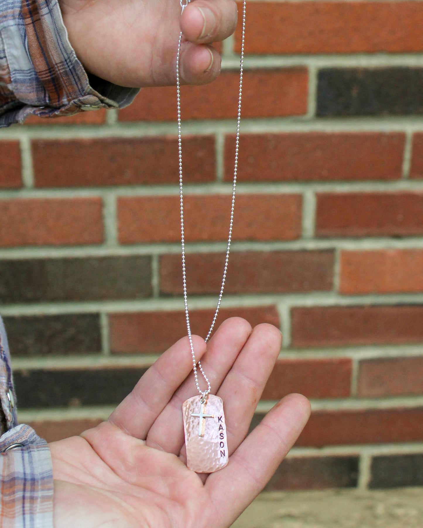 Boys Cross Necklace, Boys Confirmation or First Communion Gift, Copper Dog Tag Cross Necklace for Boys,  Hand Stamped and Personalized