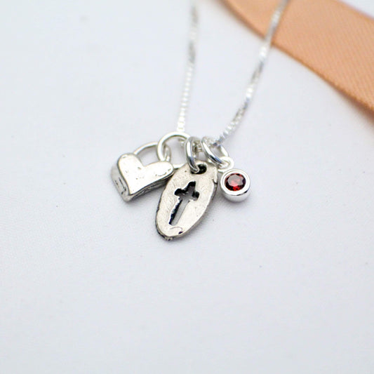 Ships Next Day, Cross Charm Necklace, Confirmation Cross Necklace, First Communion Cross Necklace, Personalized Hand Stamped Jewelry