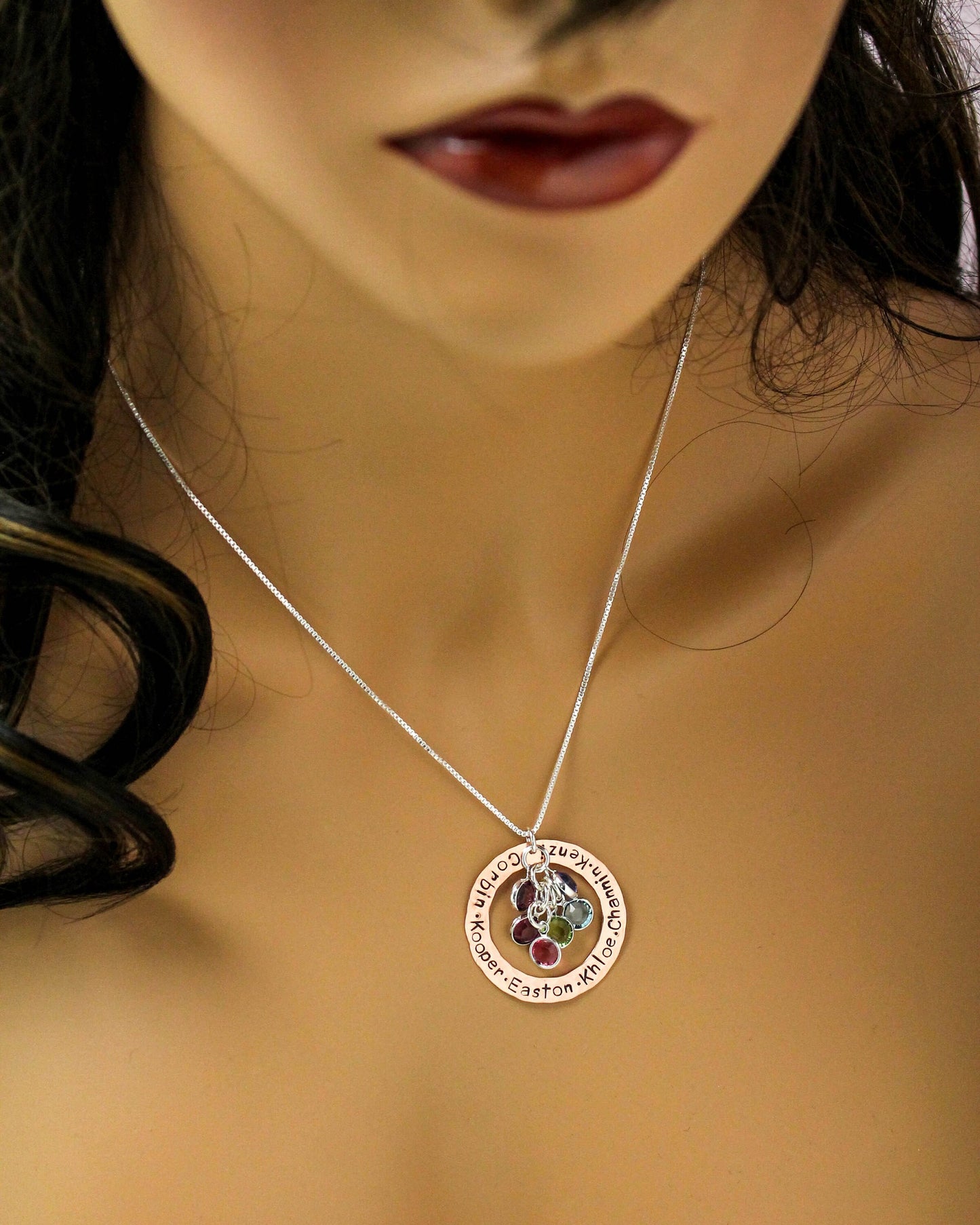 Personalized Mother Necklace, Copper Washer Mommy Necklace with Birthstones, Birthstone Jewelry, Mother's Day Gift, Hand Stamped Jewelry