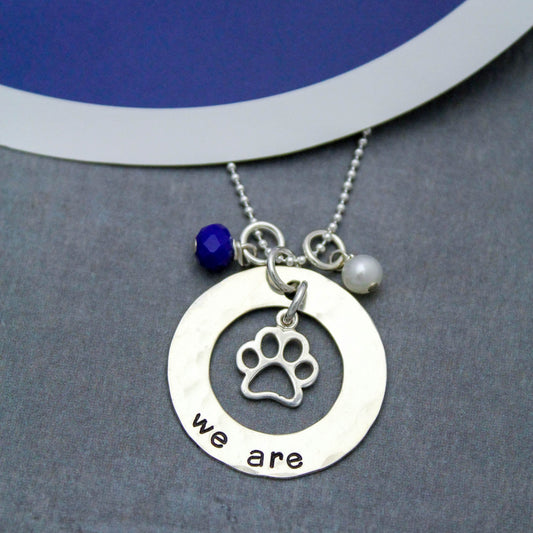 We Are Necklace, Penn State Necklace, Nittany Lions Gift, PSU Grad Gift, Graduation Gift for Penn State, Hand Stamped Jewelry, Silver Washer