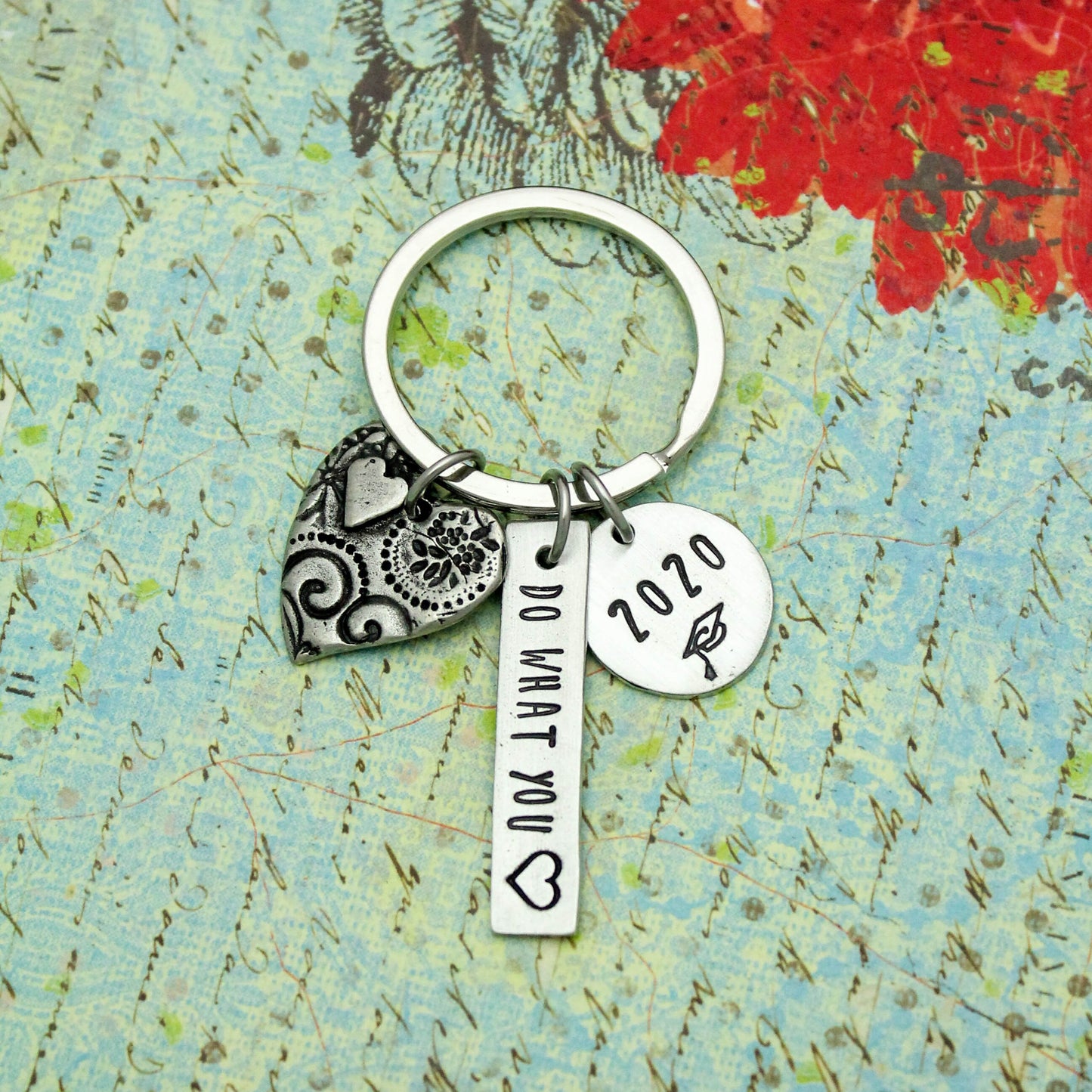 Do What You Love Keychain, Personalized Grad Keychain, Graduation Gifts, Heart Love Keychain, Graduate Gift, Cute + Funky Grad Key Chain