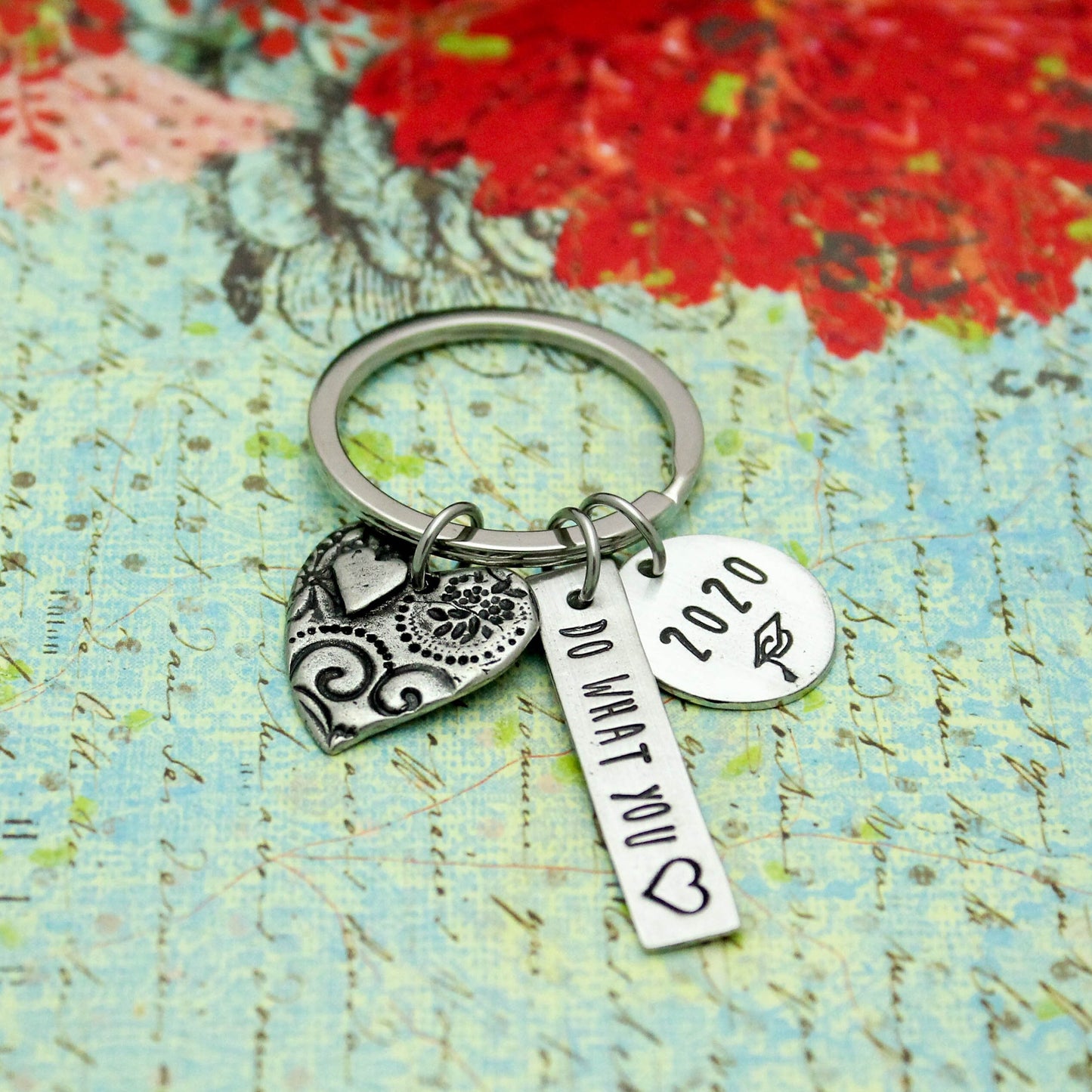 Do What You Love Keychain, Personalized Grad Keychain, Graduation Gifts, Heart Love Keychain, Graduate Gift, Cute + Funky Grad Key Chain