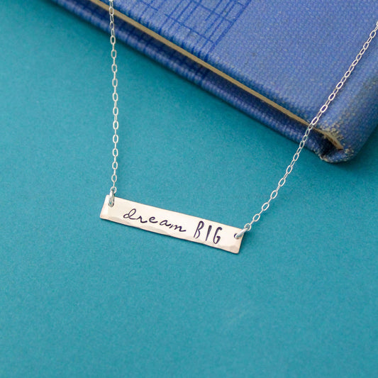 Sterling Silver Dream BIG Bar Necklace, Dream Big Necklace, Unique Graduation Gift for Her, Silver Bar Necklace, Unique Hand Stamped Jewelry