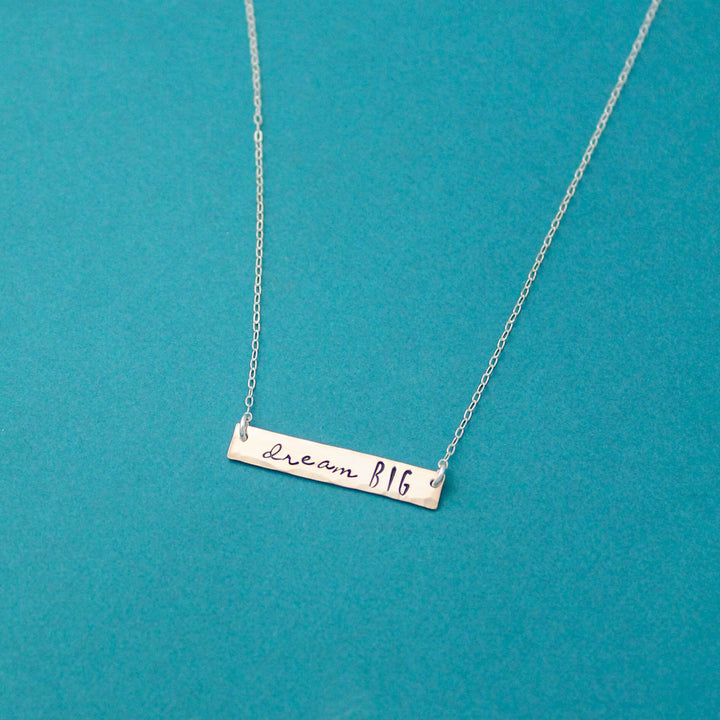 Sterling Silver Dream BIG Bar Necklace, Dream Big Necklace, Unique Graduation Gift for Her, Silver Bar Necklace, Unique Hand Stamped Jewelry