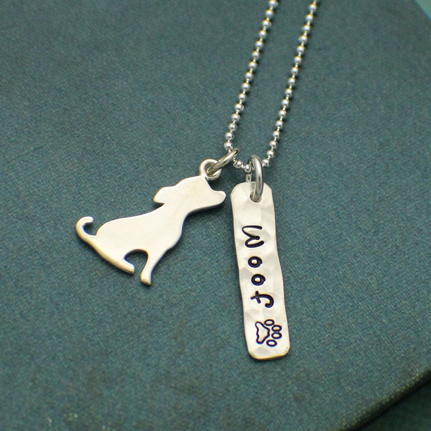 WOOF Necklace, Sterling Silver Dog Necklace, Dog Lover Gift, New Pet Gift, Dog Jewelry, Pup Charm Necklace, Hand Stamped Jewelry, Paw Print