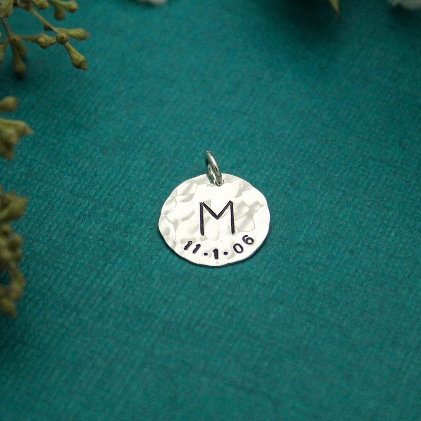 Mother or Grandmother Charm with Initial and Birthdate Sterling Silver Hand Stamped Personalized Gift