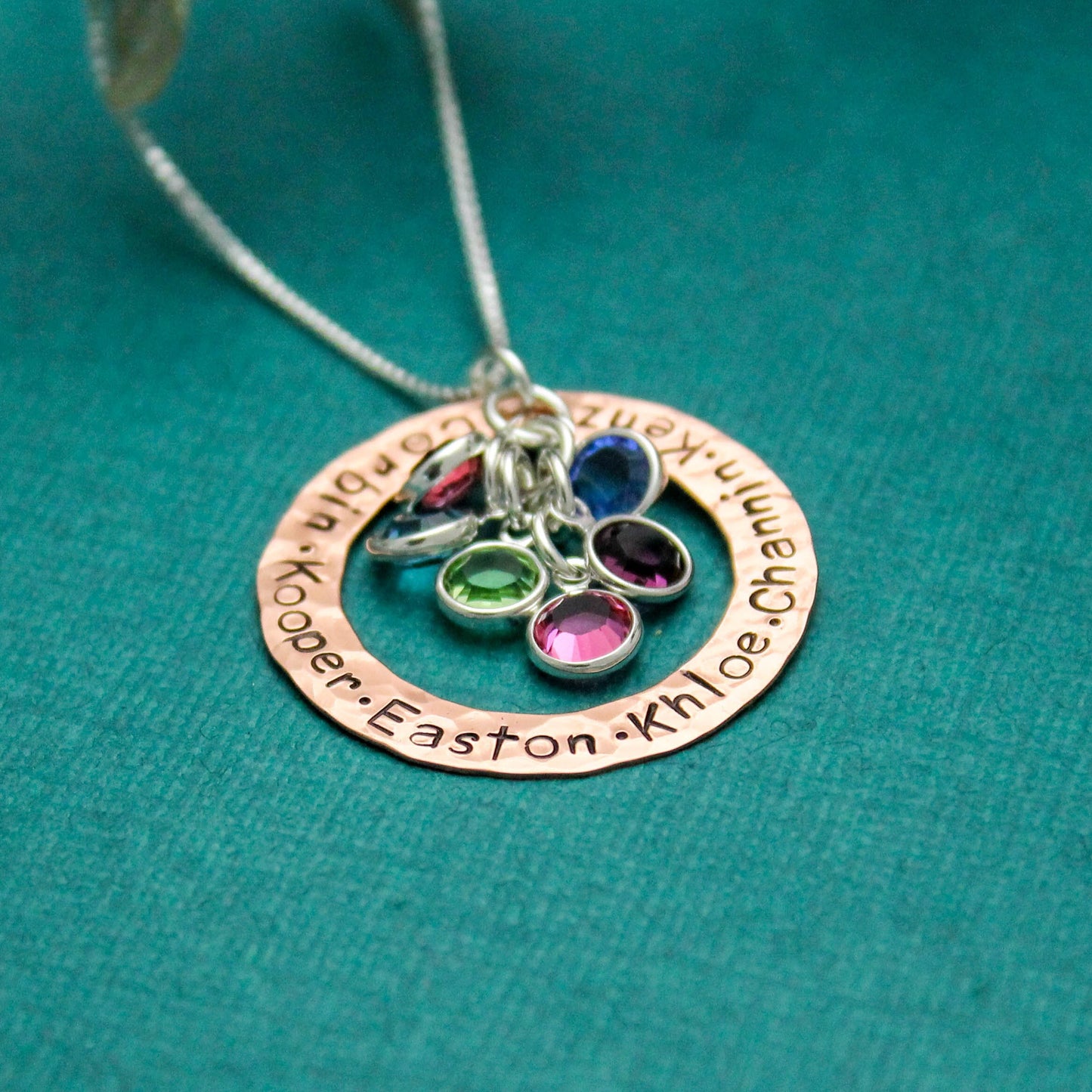 Personalized Mother Necklace, Copper Washer Mommy Necklace with Birthstones, Birthstone Jewelry, Mother's Day Gift, Hand Stamped Jewelry