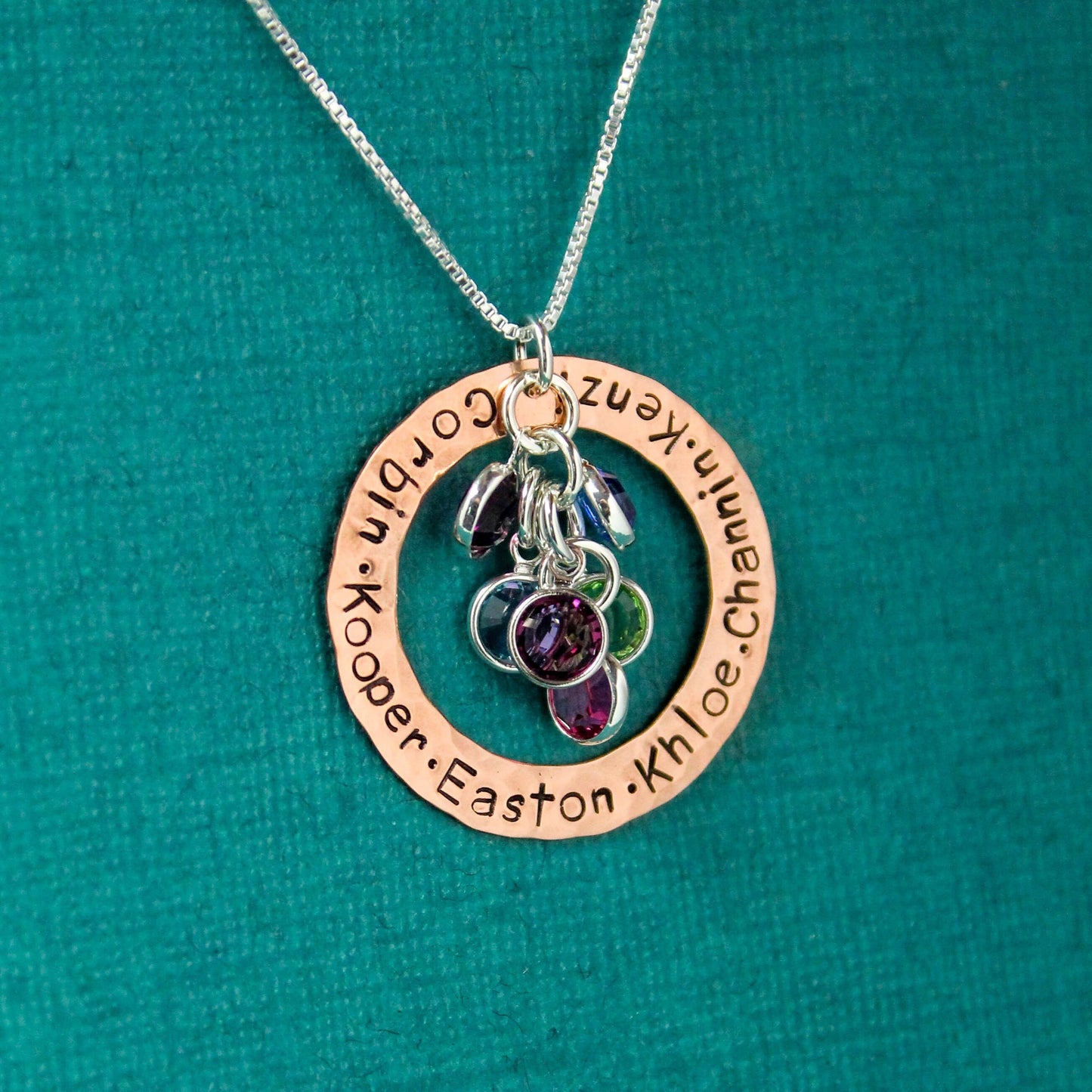 Personalized Mother Necklace, Copper Washer Mommy Necklace with Birthstones, Birthstone Jewelry, Mother's Day Gift, Hand Stamped Jewelry