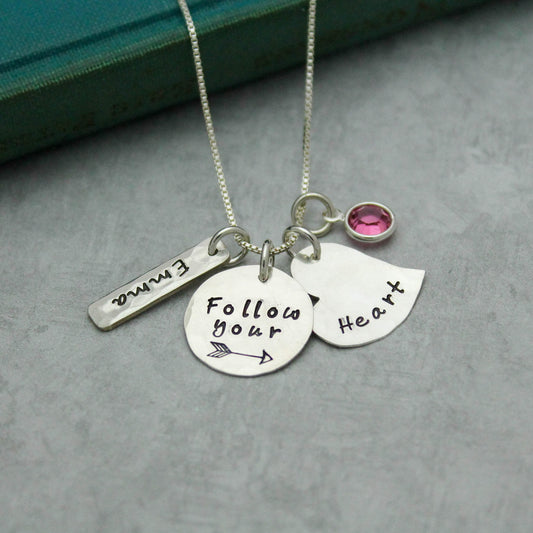 Follow Your Heart Necklace Graduation Gift, Personalized Grad Necklace, Follow Your Arrow Custom Graduation Jewelry, Graduation Gift for Her