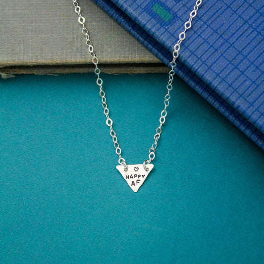 Happy AF Necklace in Sterling Silver, Happy AF, Hand Stamped Bar Necklace, Happy AF Bar Necklace, Curse Word Explicit Jewelry, Gift for Her