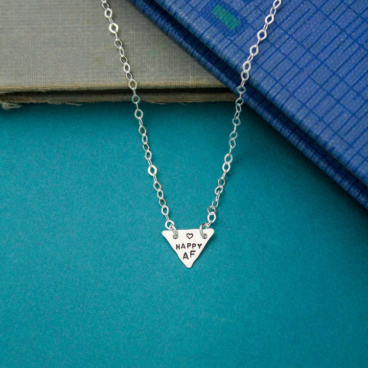 Happy AF Necklace in Sterling Silver, Happy AF, Hand Stamped Bar Necklace, Happy AF Bar Necklace, Curse Word Explicit Jewelry, Gift for Her