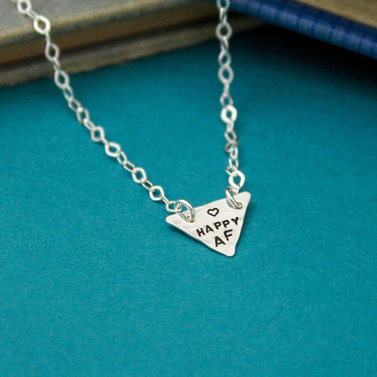 Happy AF Necklace in Sterling Silver, Happy AF, Hand Stamped Bar Necklace, Happy AF Bar Necklace, Curse Word Explicit Jewelry, Gift for Her