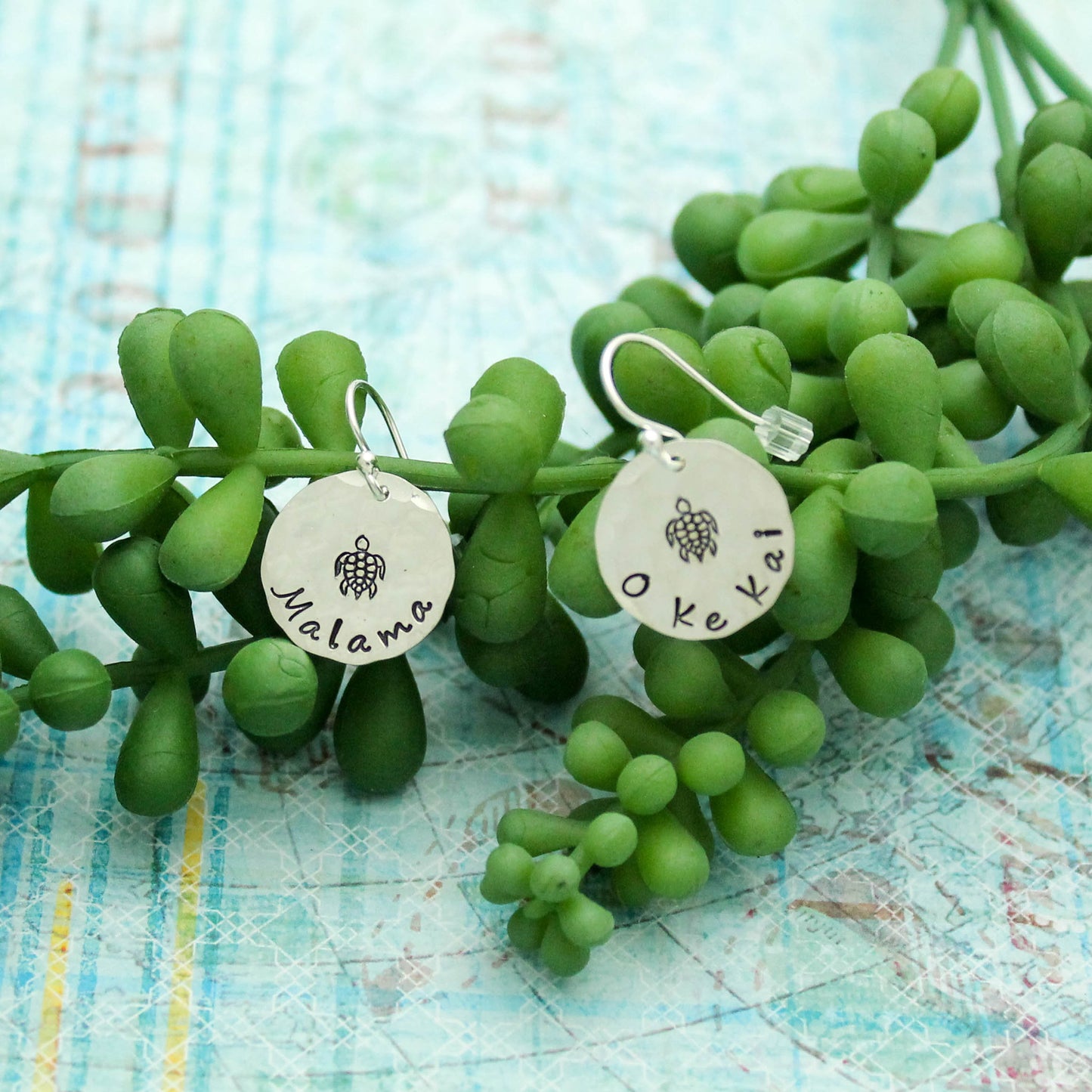 Hawaiian Earrings, Hawaii Turtle Earrings, E Malama O Ke Kai Necklace, Save our Oceans Earrings, Sterling Silver Beach Sea Turtle Earrings