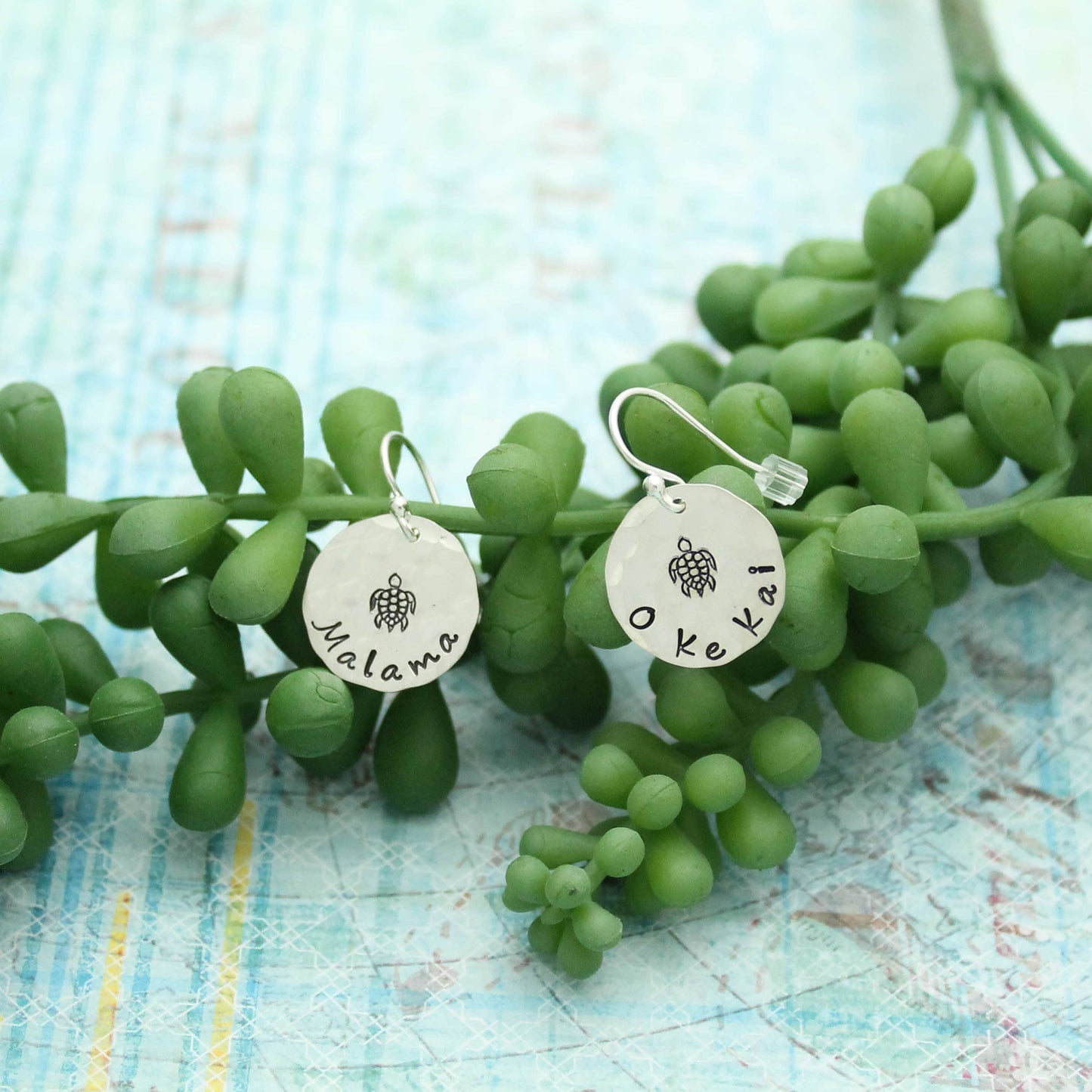 Hawaiian Earrings, Hawaii Turtle Earrings, E Malama O Ke Kai Necklace, Save our Oceans Earrings, Sterling Silver Beach Sea Turtle Earrings