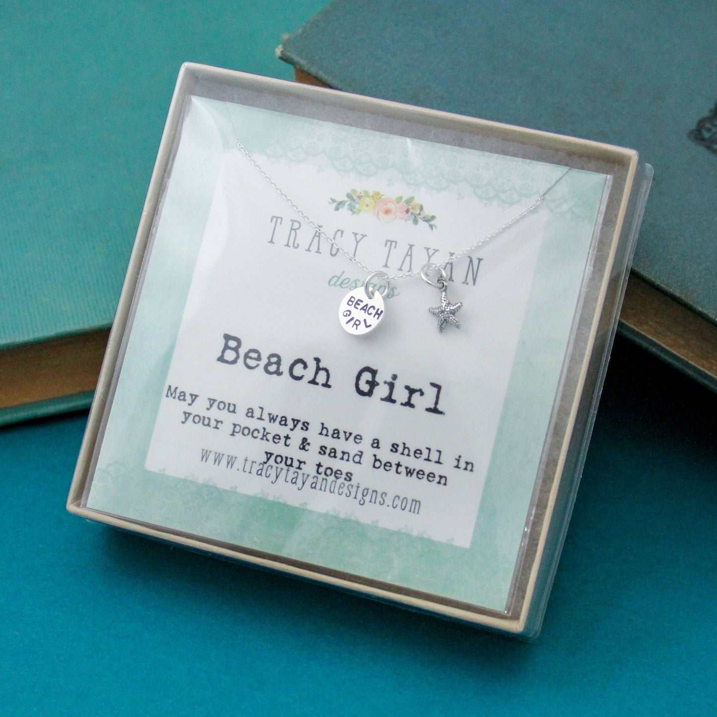 Beach Girl Necklace Personalized Sterling Silver, Hand Stamped Jewelry Gift, Beach Girl Jewelry, Beach Girl Starfish Box Gift, Hand-Stamped
