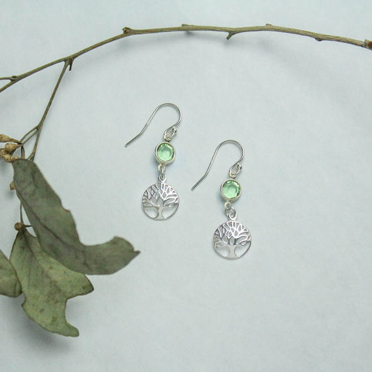 Birthstone Tree of Life Charm Earrings, Family Tree Earrings, Sterling Silver Earrings, August Birthstone Earrings, Birthday Gifts for Her