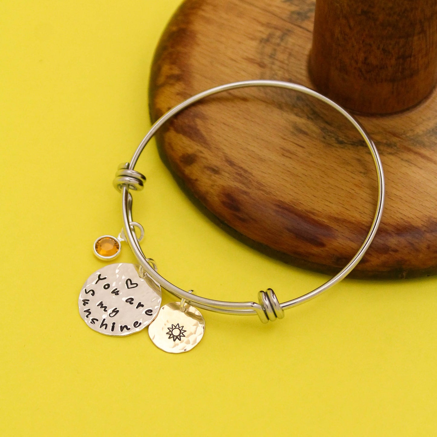 You Are My Sunshine Bangle Bracelet, Sun Jewelry, Mother Bracelet, Grandmother Bracelet, Gifts for Her, Personalized Hand Stamped Jewelry