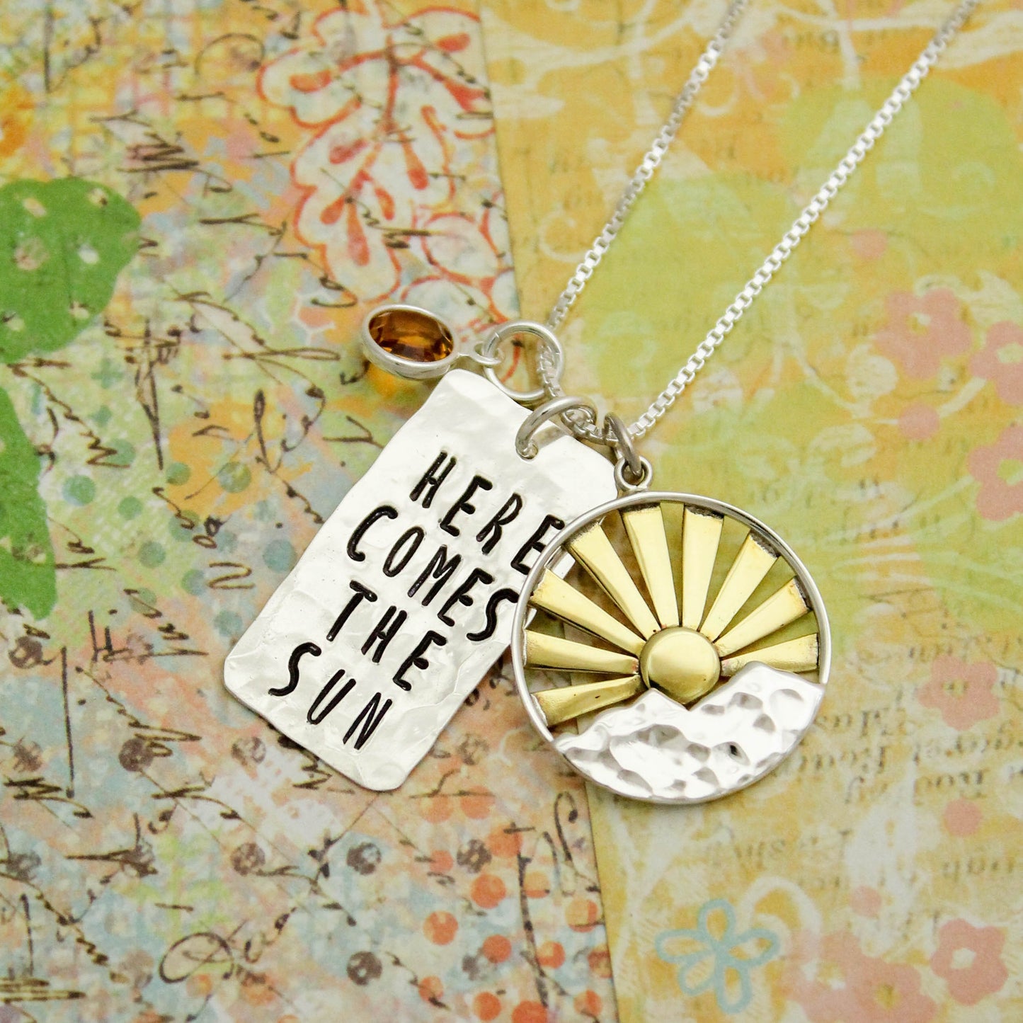 Here Comes the Sun Necklace, Sun Jewelry, Positive Jewelry, Fun Celestial Sun Jewelry, Gifts for Her, Personalized Hand Stamped Jewelry