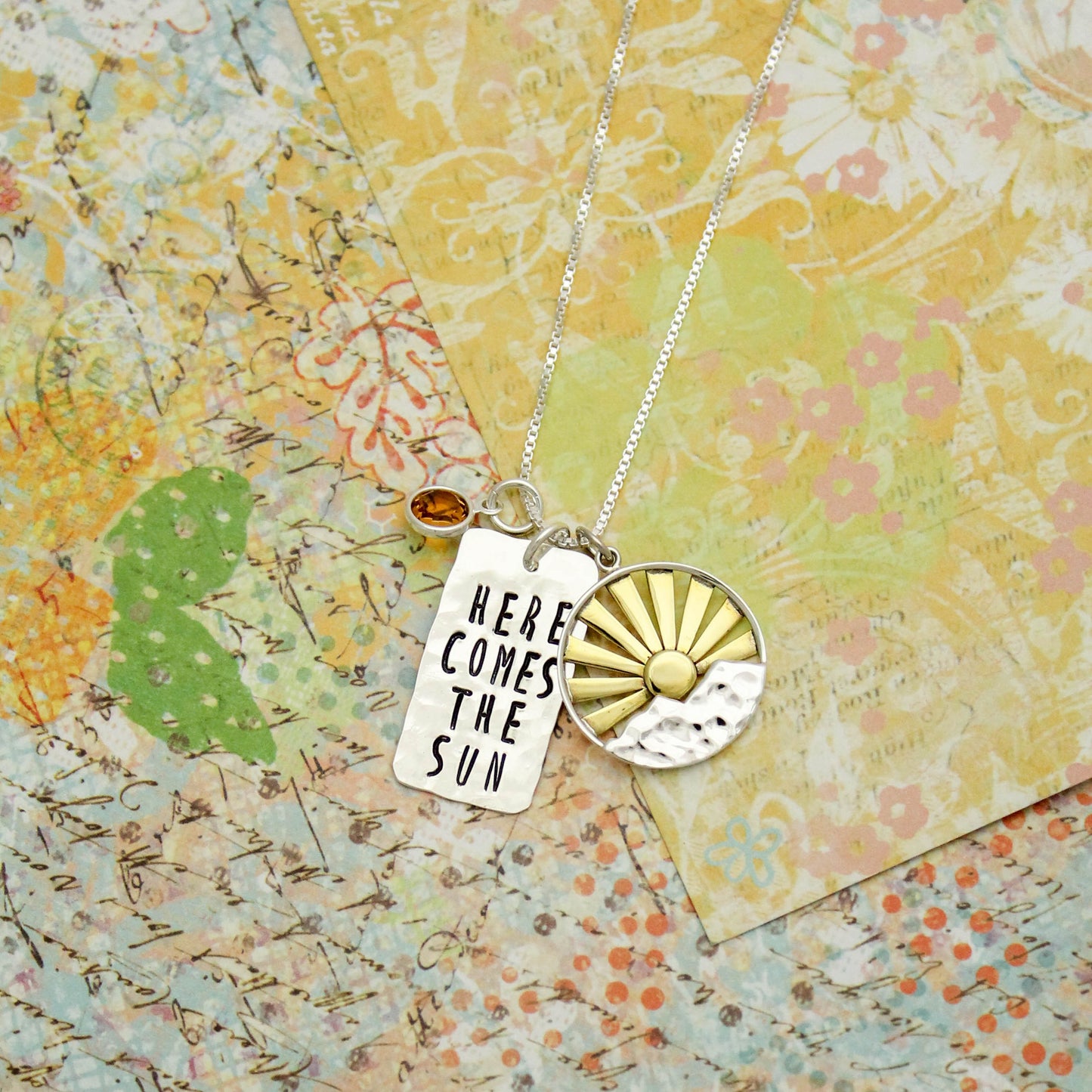 Here Comes the Sun Necklace, Sun Jewelry, Positive Jewelry, Fun Celestial Sun Jewelry, Gifts for Her, Personalized Hand Stamped Jewelry