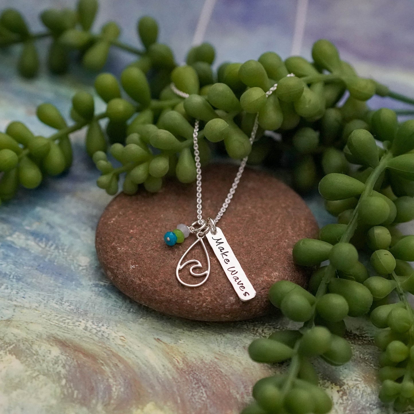 Make Waves Necklace, Ocean Teardrop Wave Charm Necklace, Surfer Girl Necklace, Cute Surfer Jewelry, Gifts for Her, Cruise Vacation Jewelry