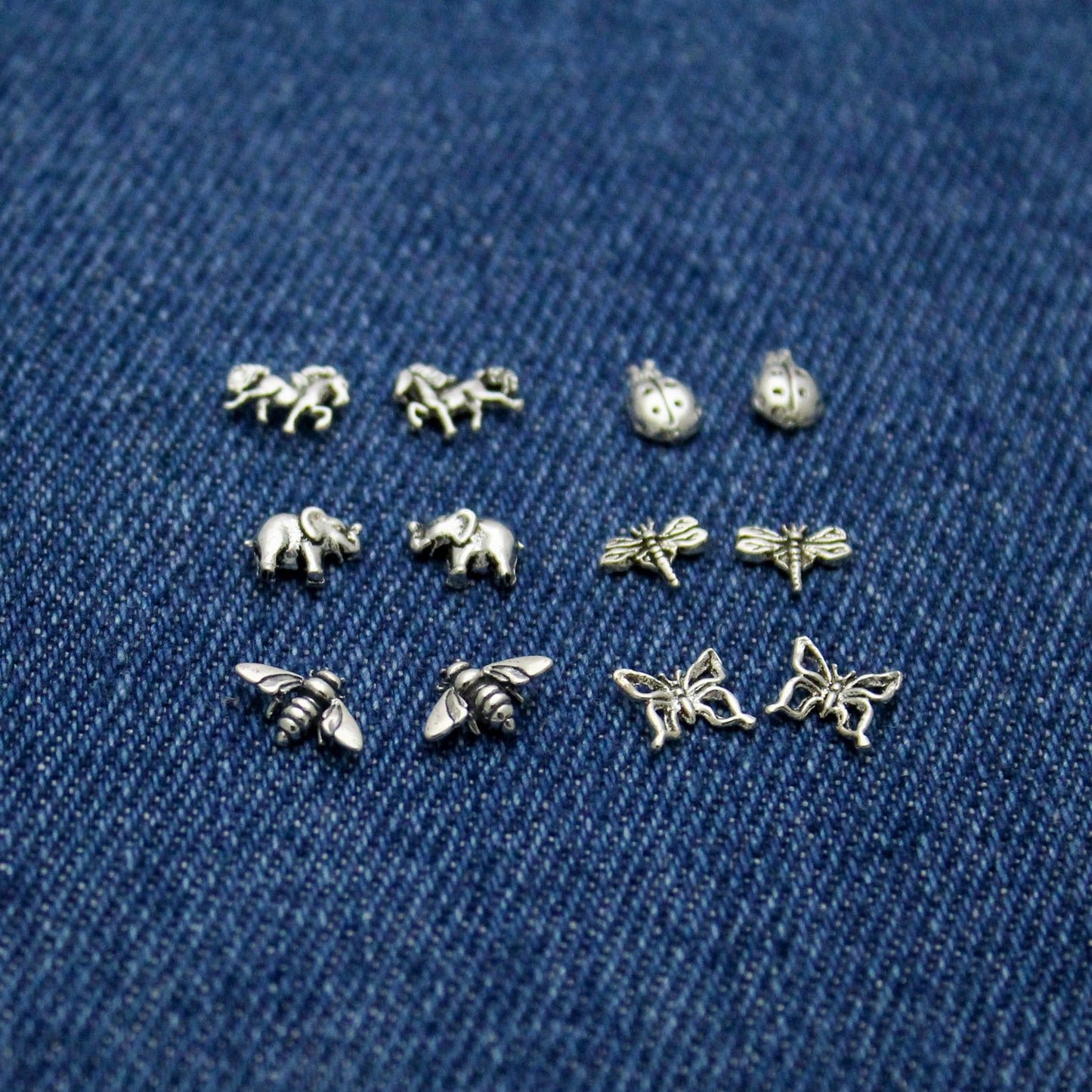 Cute Animal & Insect Studs in Sterling Silver Bumblebee, Lady Bugs, Butterfly, Horses, Elephants and Dragonfly, Minimalist Stud Earrings