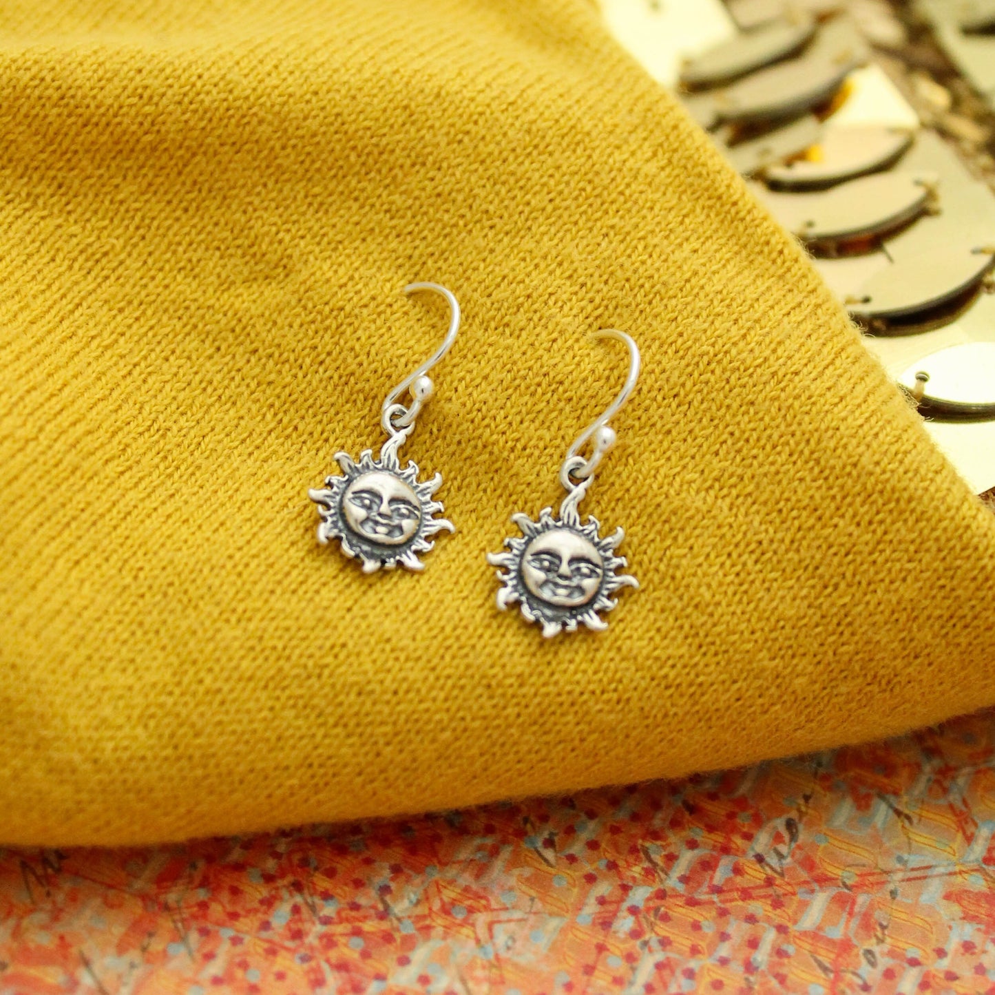 Cute Sun Earrings, Sterling Silver Shore Earrings, Sun Jewelry, Sterling Silver Beach Sunshine Earrings, Gifts for Her, Sunny Celestial