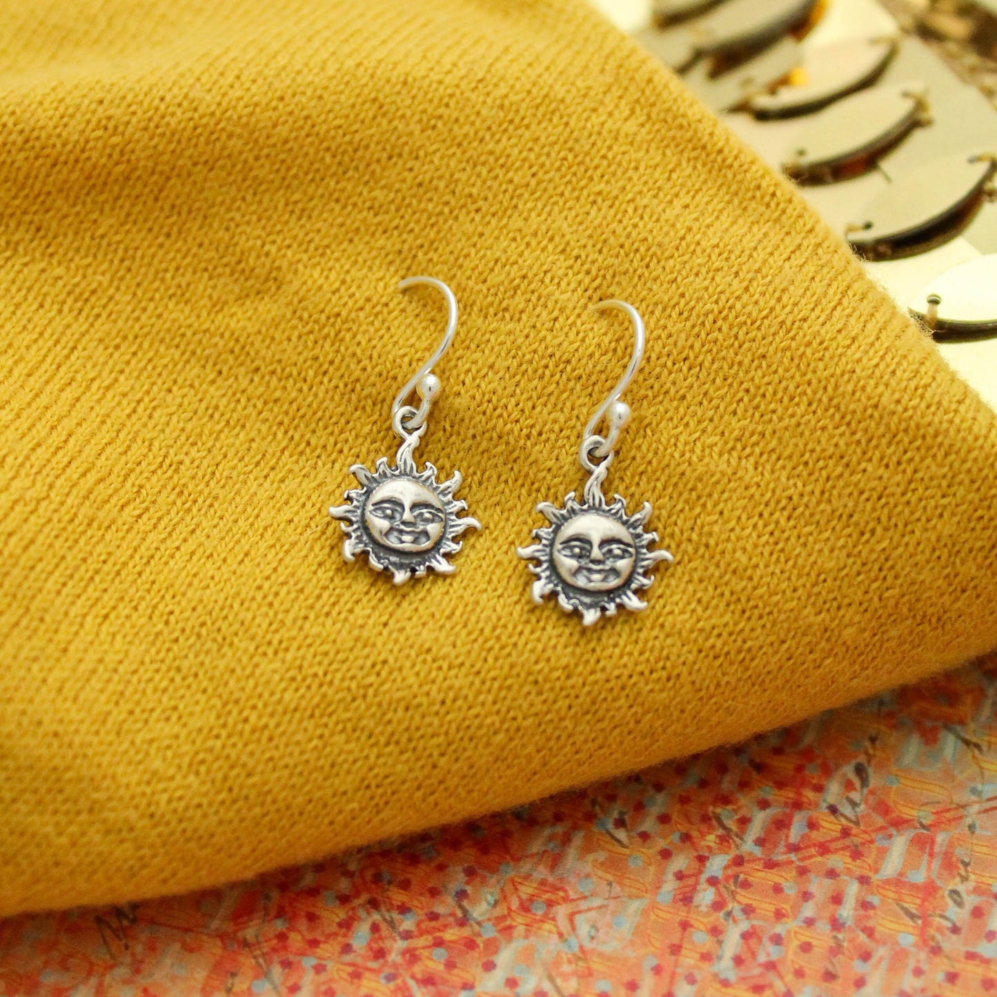 Cute Sun Earrings, Sterling Silver Shore Earrings, Sun Jewelry, Sterling Silver Beach Sunshine Earrings, Gifts for Her, Sunny Celestial