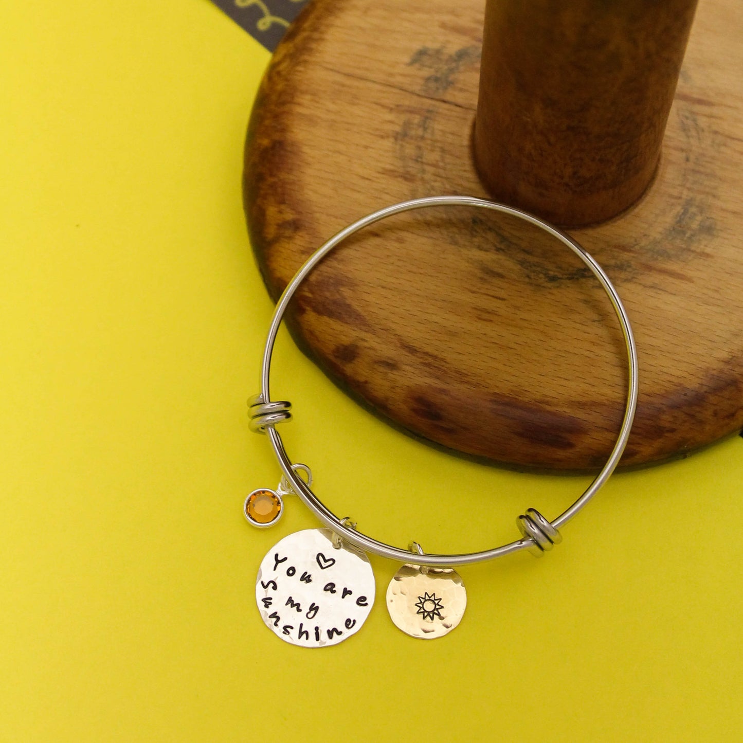 You Are My Sunshine Bangle Bracelet, Sun Jewelry, Mother Bracelet, Grandmother Bracelet, Gifts for Her, Personalized Hand Stamped Jewelry