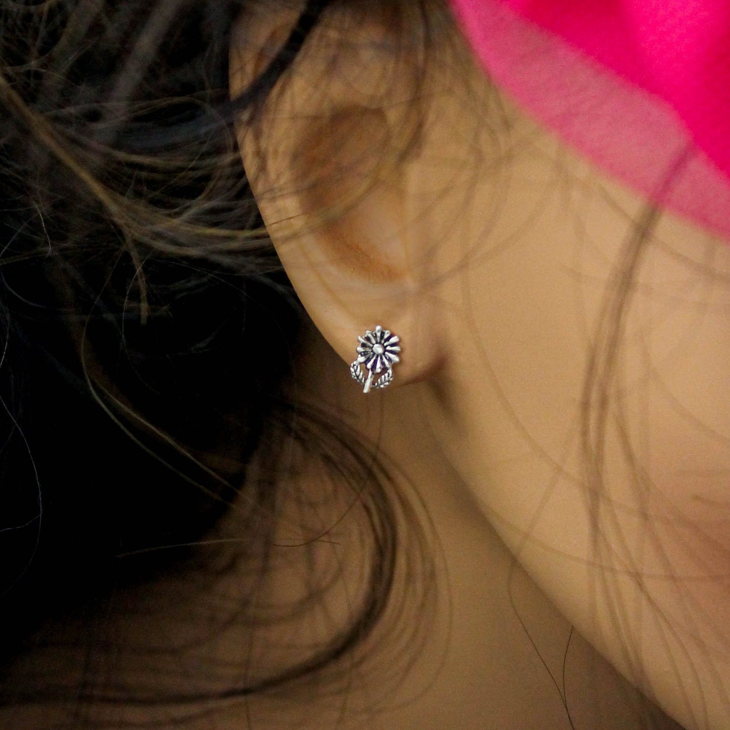 Flower and Celestial Studs in Sterling Silver, Sun, Moon with Stars, Stars, Daisies, Clovers, & Cactus, Silver Stud Earrings, Gift for Her