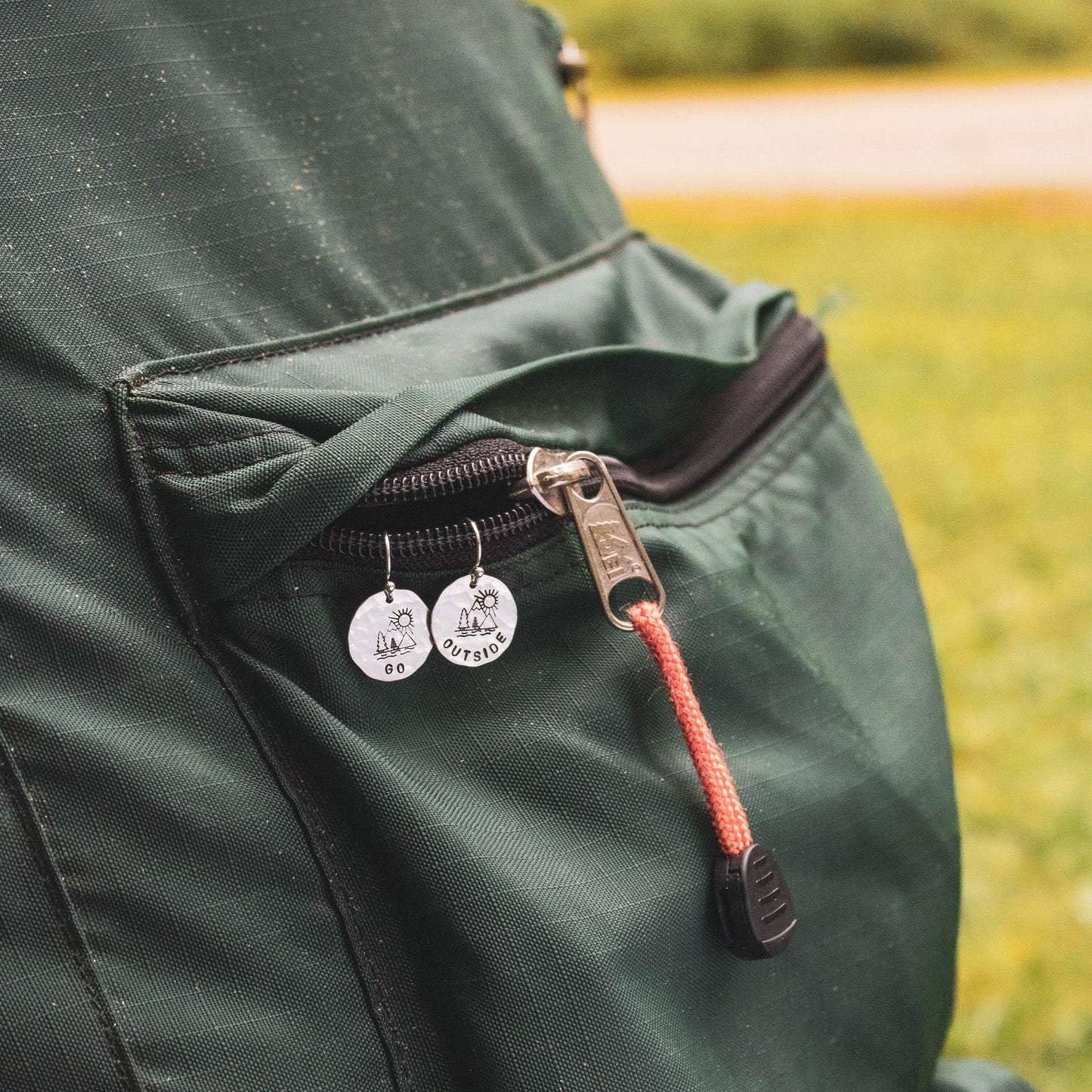 GO OUTSIDE Sterling Silver Earrings, Mountain Hiker Jewelry, Hand Stamped Personalized Earrings, Happy Camper Jewelry Camping Gift for Her