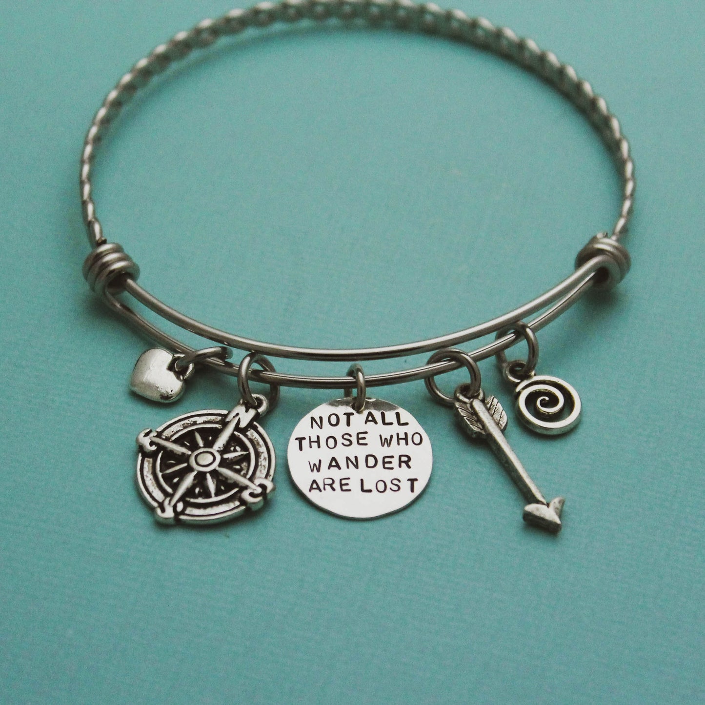 Not All Those Who Wander Are Lost Bracelet, Travel Lover Bangle, Cute Wanderlust Bracelet, Graduation Bracelet Bangle, Hand Stamped Jewelry