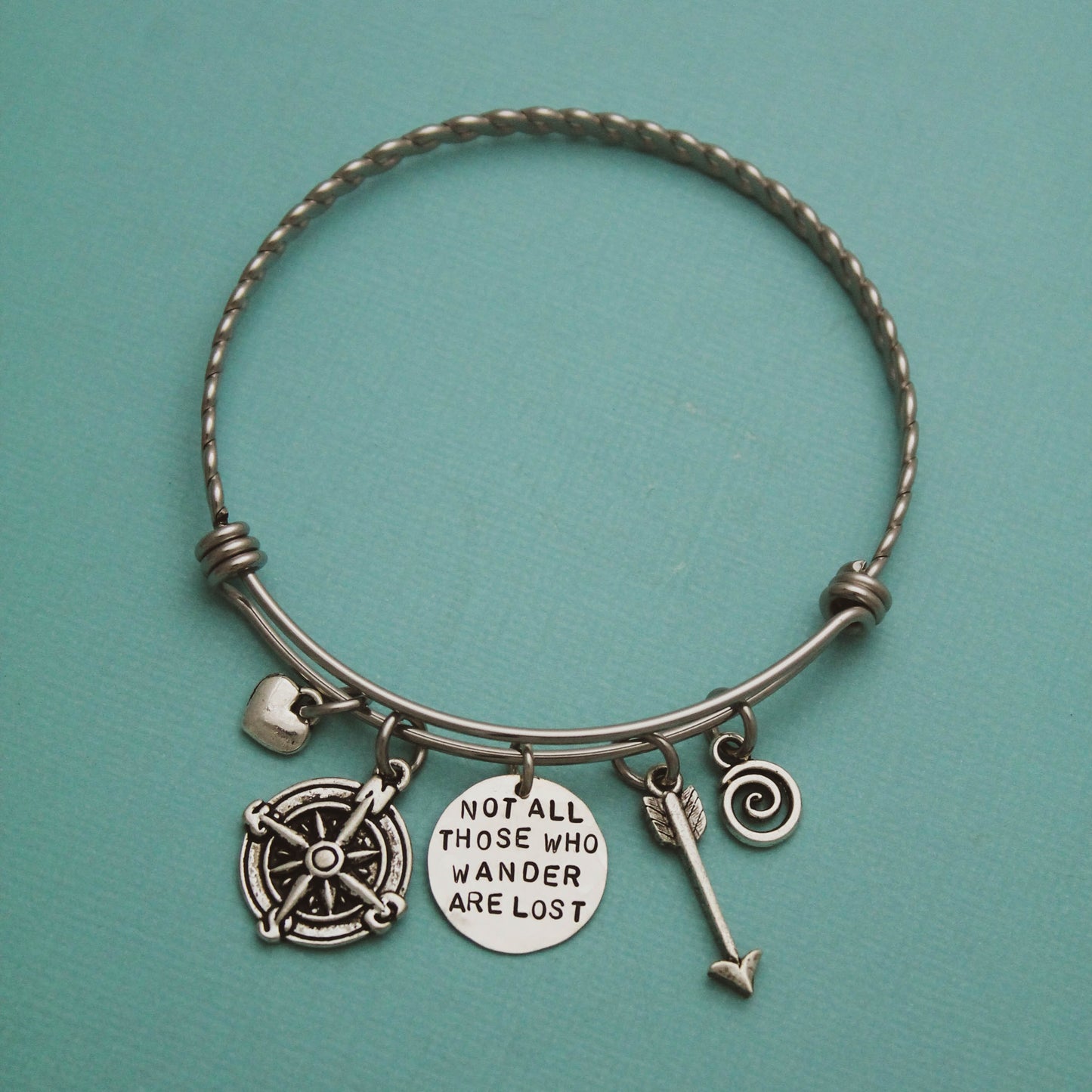 Not All Those Who Wander Are Lost Bracelet, Travel Lover Bangle, Cute Wanderlust Bracelet, Graduation Bracelet Bangle, Hand Stamped Jewelry