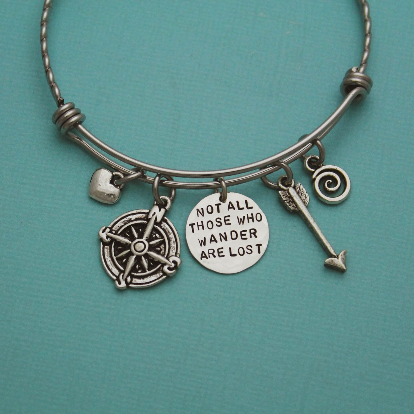 Not All Those Who Wander Are Lost Bracelet, Travel Lover Bangle, Cute Wanderlust Bracelet, Graduation Bracelet Bangle, Hand Stamped Jewelry