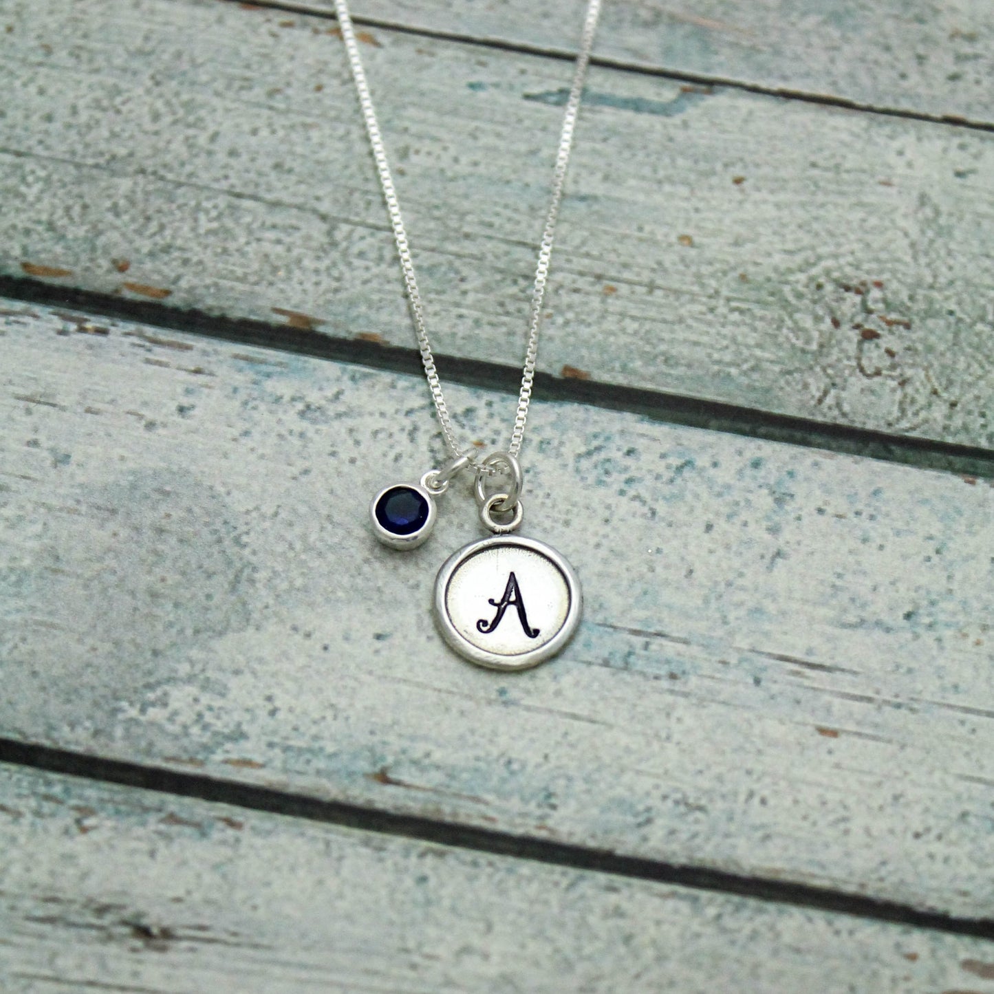 September Birthstone Initial Necklace, Sapphire Jewelry, September Birthday Gift, September Birthstone Jewelry, Wax Seal, Sterling Silver