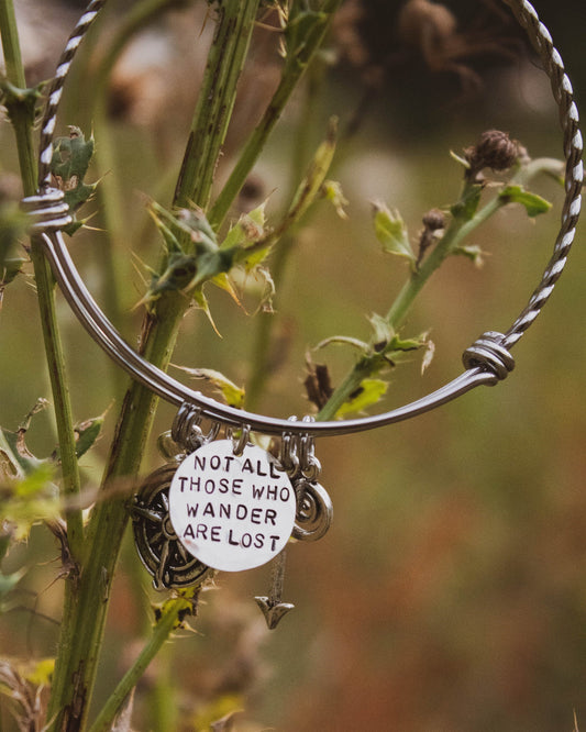 Not All Those Who Wander Are Lost Bracelet, Travel Lover Bangle, Cute Wanderlust Bracelet, Graduation Bracelet Bangle, Hand Stamped Jewelry