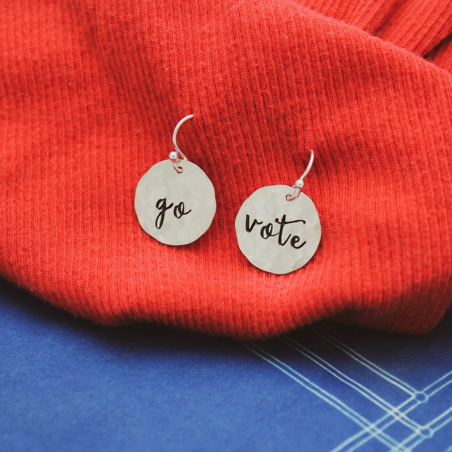 GO VOTE Earrings in Sterling Silver, Voting Earrings, Voting Jewelry, Motivational Jewelry, Gifts for Her, VOTE! Activist Jewelry, Election