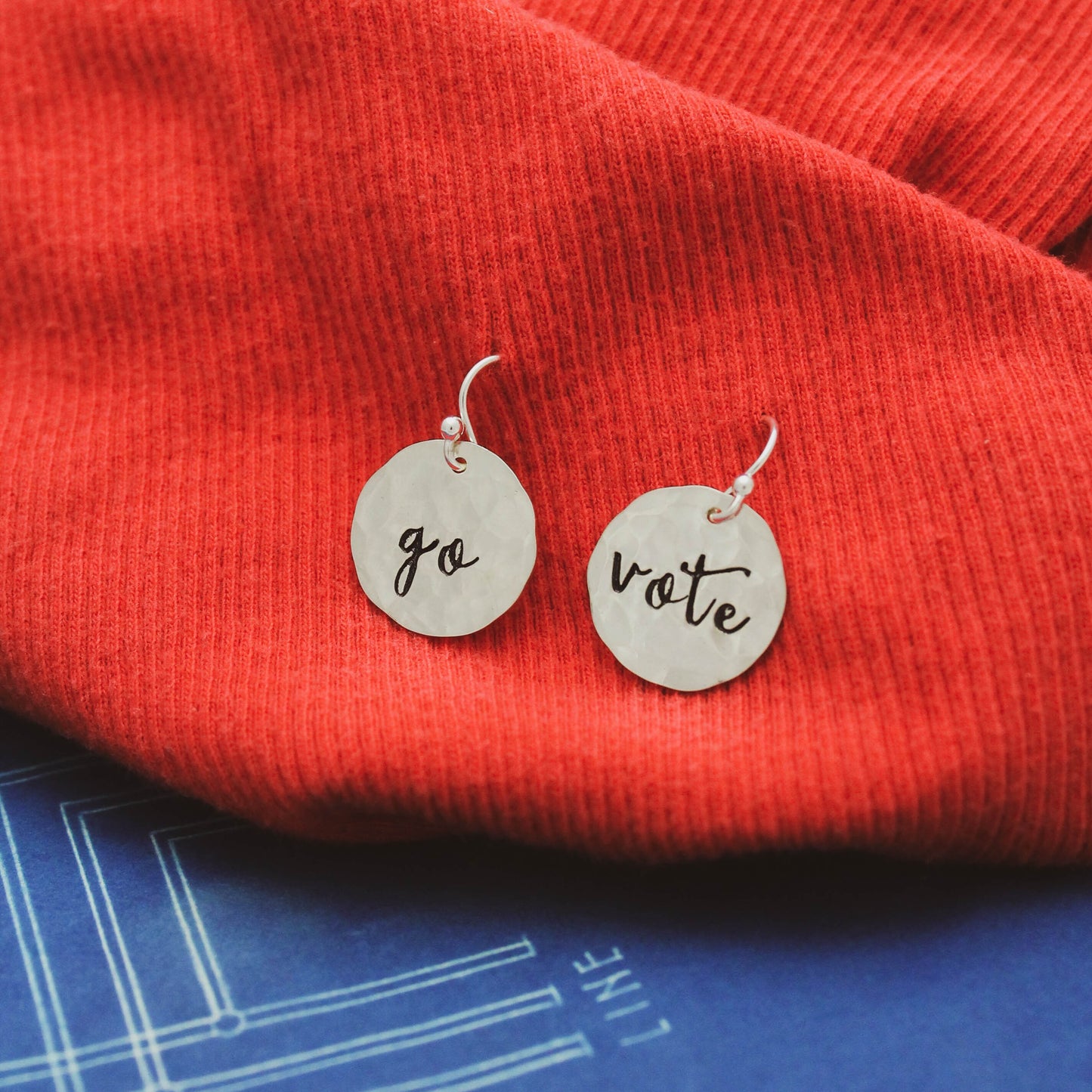 GO VOTE Earrings in Sterling Silver, Voting Earrings, Voting Jewelry, Motivational Jewelry, Gifts for Her, VOTE! Activist Jewelry, Election