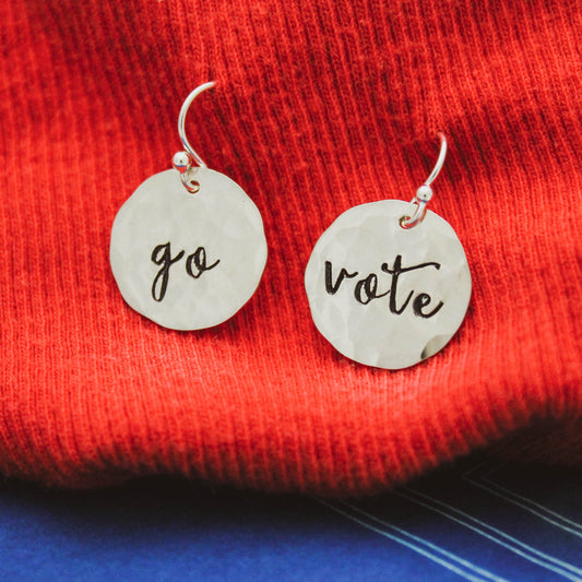 GO VOTE Earrings in Sterling Silver, Voting Earrings, Voting Jewelry, Motivational Jewelry, Gifts for Her, VOTE! Activist Jewelry, Election