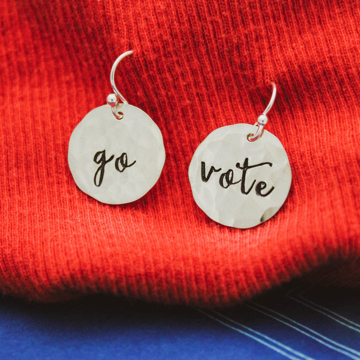 GO VOTE Earrings in Sterling Silver, Voting Earrings, Voting Jewelry, Motivational Jewelry, Gifts for Her, VOTE! Activist Jewelry, Election