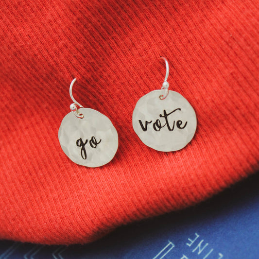 GO VOTE Earrings in Sterling Silver, Voting Earrings, Voting Jewelry, Motivational Jewelry, Gifts for Her, VOTE! Activist Jewelry, Election