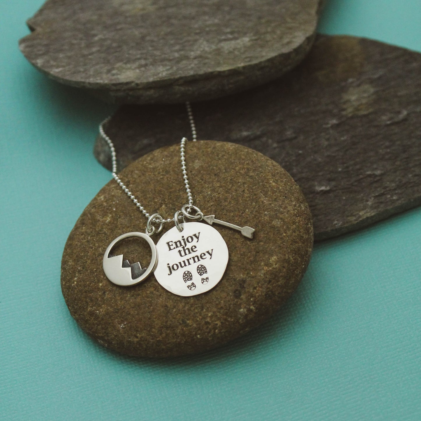 Enjoy the Journey Necklace, Hiking Necklace, Mountain Jewelry, Graduation Gift, Hand Stamped Necklace, Adventure Jewelry, Hiker Necklace