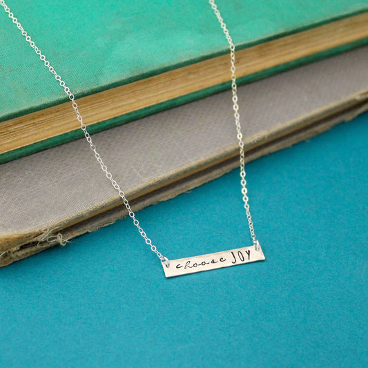 Sterling Silver Choose Joy Bar Necklace, Choose JOY Necklace, Personalized Bar Necklace, Silver Bar Necklace, Unique Hand Stamped Jewelry