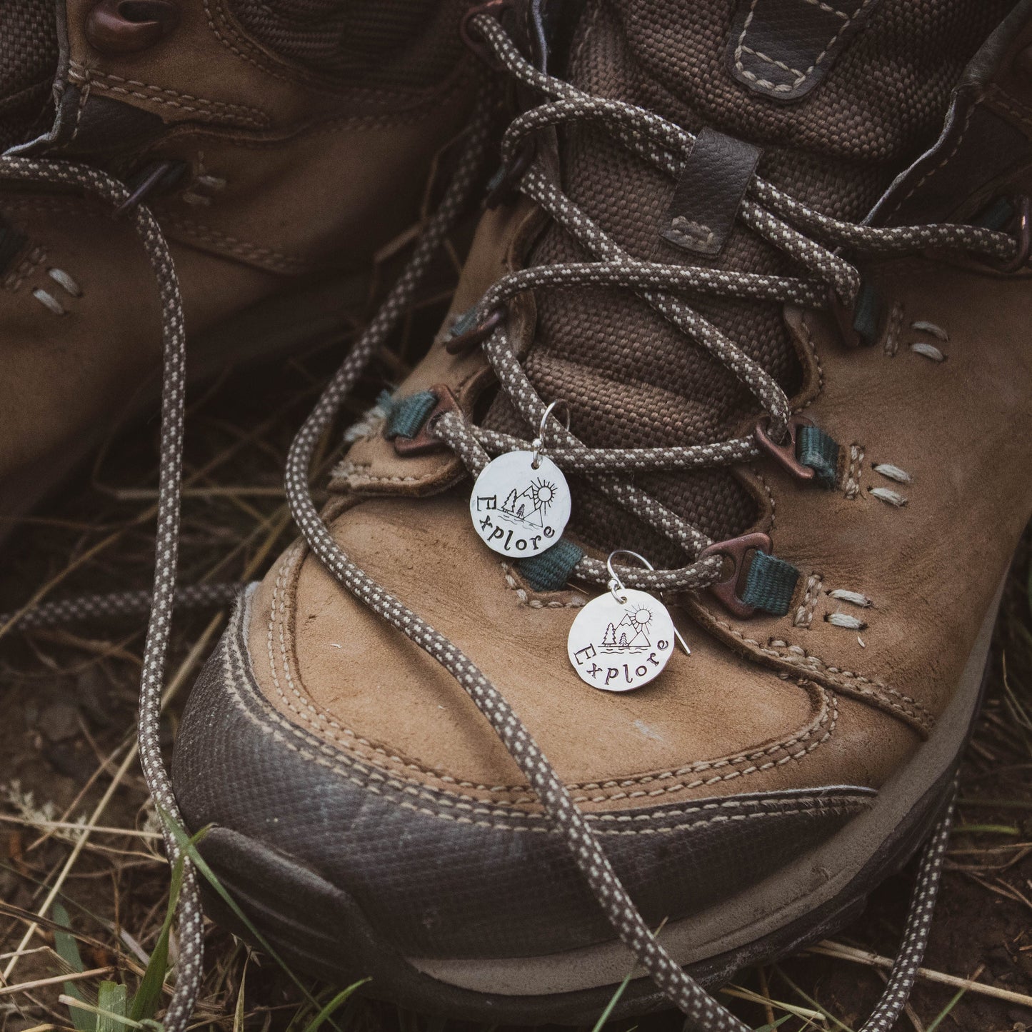 Explore Sterling Silver Earrings, Explore Mountains Jewelry, Hand Stamped Personalized Earrings, Camper Explore Jewelry Camping Gift for Her