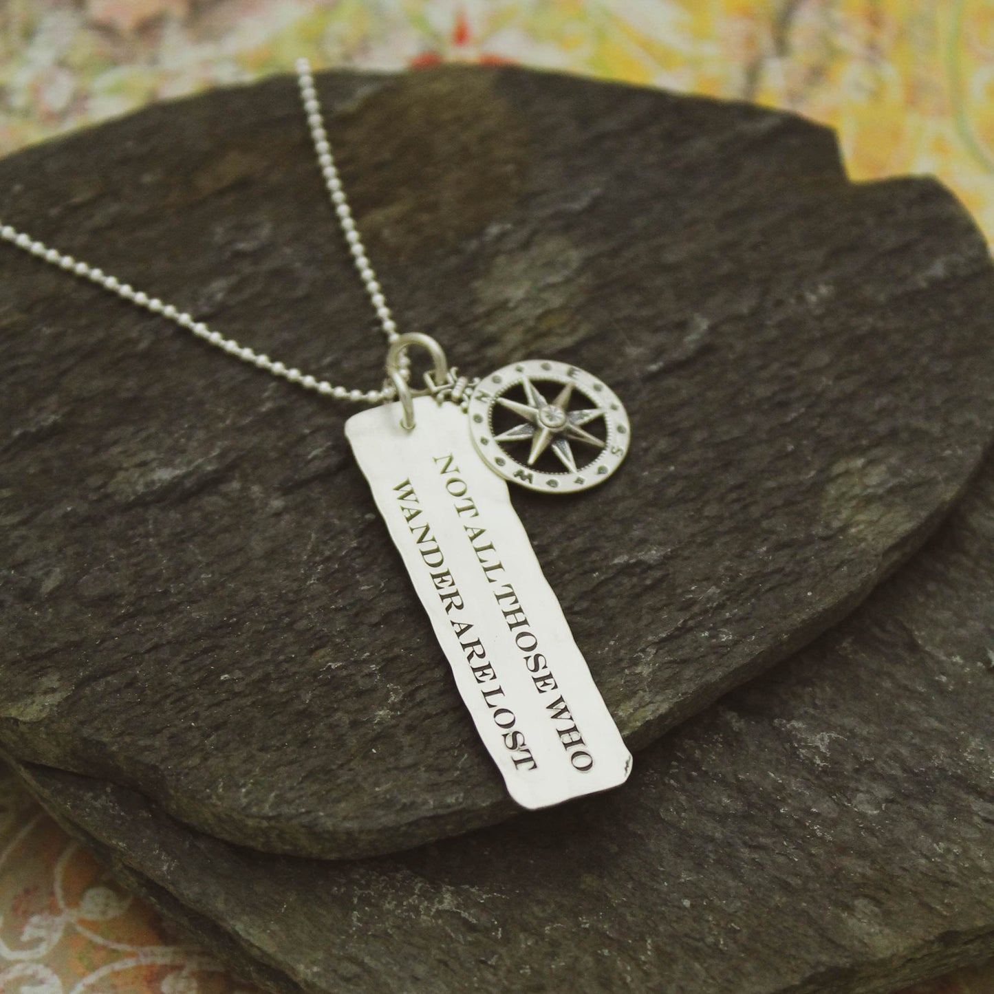 Sterling Silver Tag Necklace Not All Those Who Wander Are Lost Compass Hand Stamped Jewelry, Wanderlust Jewelry, Graduation Gifts for Her
