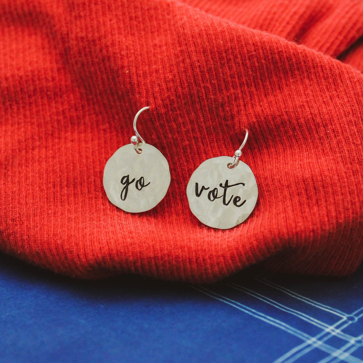 GO VOTE Earrings in Sterling Silver, Voting Earrings, Voting Jewelry, Motivational Jewelry, Gifts for Her, VOTE! Activist Jewelry, Election