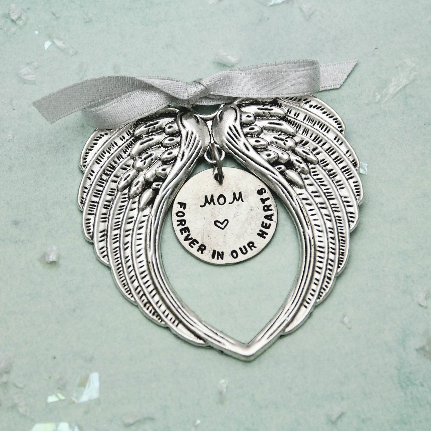 Personalized Memorial Christmas Ornament, In Memory Ornament, Remembrance Ornament Gift, Angel Wing Christmas Ornament, Hand Stamped